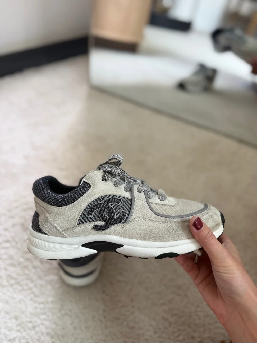 CHANEL Sneaker Gray Tweed Low Top 38